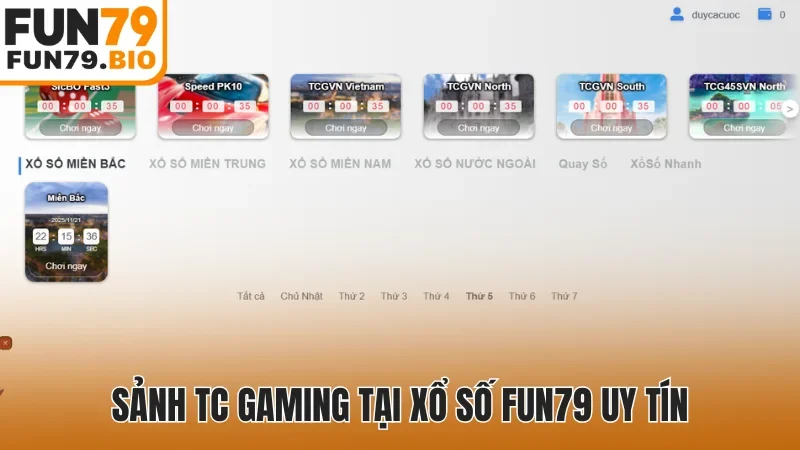 Sảnh TC Gaming tại xổ số Fun79 uy tín